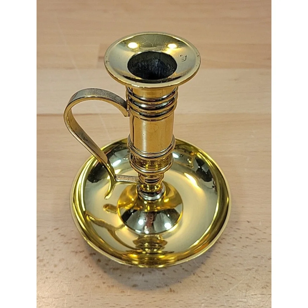 Brass Candlestick Candle Holder Chamberstick Academia Gold Tone India Handle